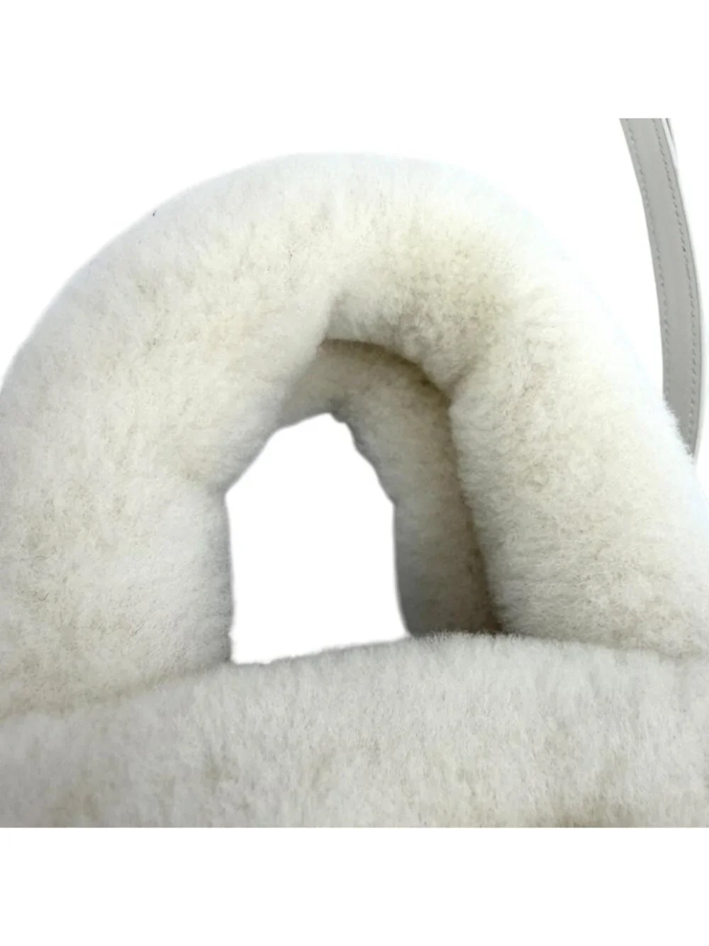 Miu Miu Sheepfur with Logo Plate Shearling 2-Way Handbag White